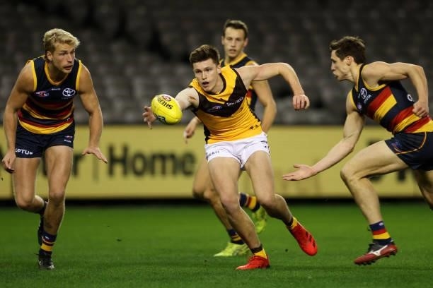 Mitch Lewis of the Hawks in action during the round 20 AFL match between Adelaide Crows and Hawthorn Hawks at Marvel Stadium on July 24, 2021 in...