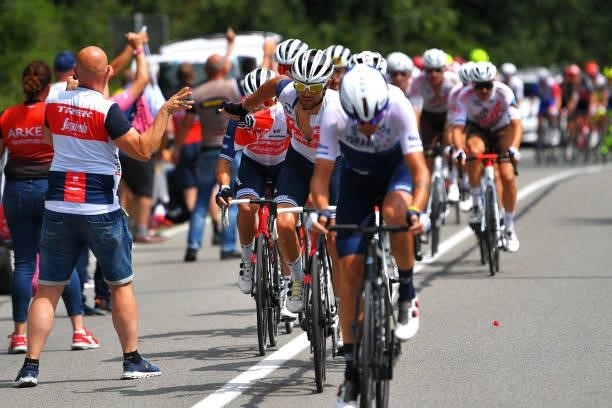 Antonio Nibali of Italy and Team Trek - Segafredo picks a feeding bag from a soigneur at feed zone during the 42nd Tour de Wallonie 2021, Stage 5 a...