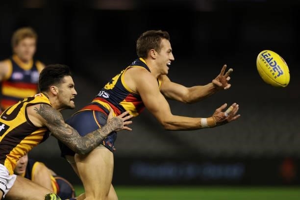 Tom Doedee of the Crows in action during the round 20 AFL match between Adelaide Crows and Hawthorn Hawks at Marvel Stadium on July 24, 2021 in...