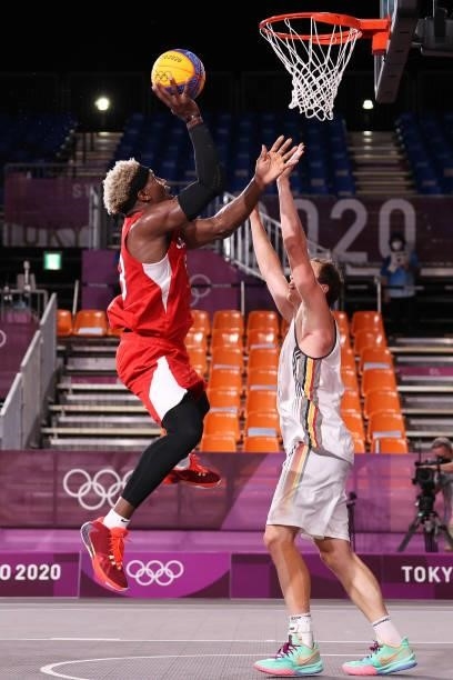 Ira Brown of Team Japan drives to the basket during the Men's Pool Round match between Belgium and Japan on day one of the Tokyo 2020 Olympic Games...