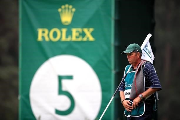 Caddy holds a flag during day three of The Senior Open Presented by Rolex at Sunningdale Golf Club on July 24, 2021 in Sunningdale, England.