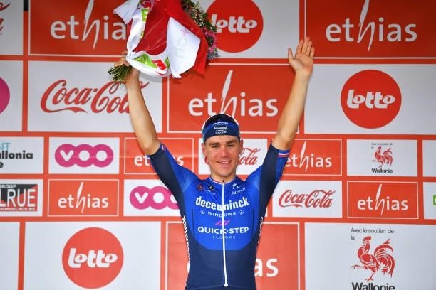 Fabio Jakobsen of Netherlands and Team Deceuninck - Quick-Step celebrates at podium as stage winner during the 42nd Tour de Wallonie 2021, Stage 5 a...