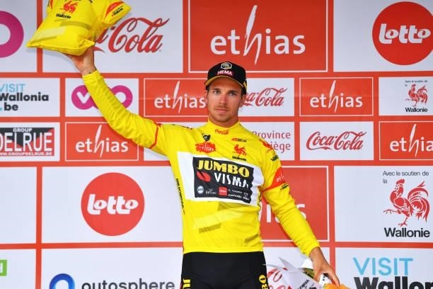 Dylan Groenewegen of Netherlands and Team Jumbo - Visma Fabio Yellow Points Jersey celebrates at podium during the 42nd Tour de Wallonie 2021, Stage...