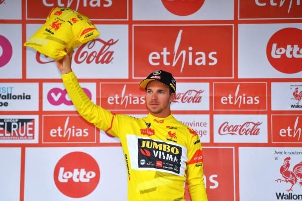 Dylan Groenewegen of Netherlands and Team Jumbo - Visma Fabio Yellow Points Jersey celebrates at podium during the 42nd Tour de Wallonie 2021, Stage...