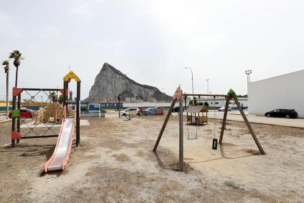 Playground outside the stadium is seen in front of the Rock of Gibraltar prior to the Pre-Season Friendly match between Real Betis and Wolverhampton...