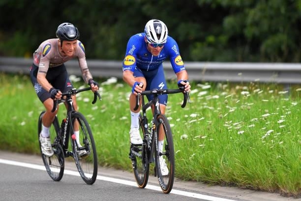 Lucas Eriksson of Sweden and Riwal Cycling Team & Florian Senechal of France and Team Deceuninck - Quick-Step during the 42nd Tour de Wallonie 2021,...