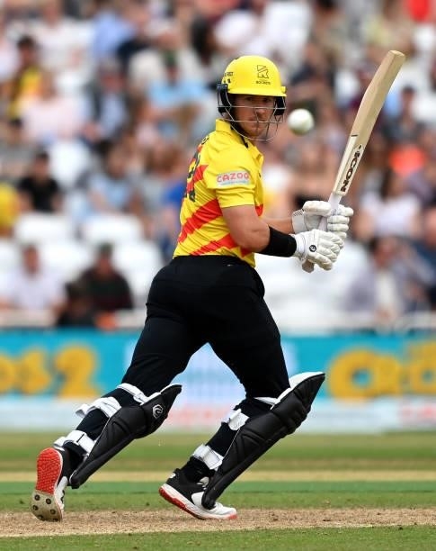 Arcy Short of Trent Rockets Men plays a shot during The Hundred match between Trent Rockets Men and Southern Brave Men at Trent Bridge on July 24,...