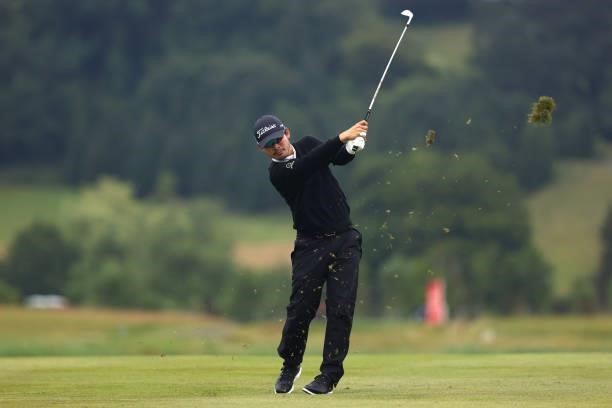 Masahiro Kawamura of Japan plays his second shot on the 12th hole during Day Three of the Cazoo Open supported by Gareth Bale at Celtic Manor Resort...