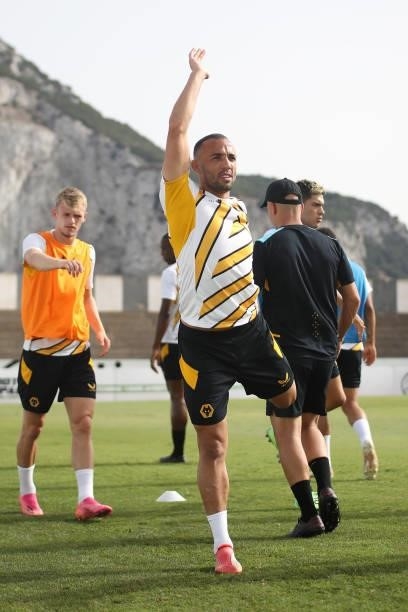 Marcal of Wolverhampton Wanderers warms up prior to the Pre-Season Friendly match between Real Betis and Wolverhampton Wanderers at Estadio Municipal...