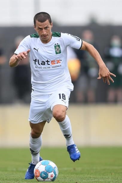 Stefan Lainer of Moenchengladbach at Borussia-Park on July 24, 2021 in Moenchengladbach, Germany.