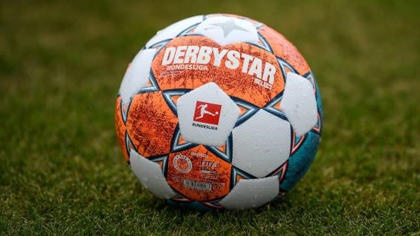 The Derbystar Bundesliga ball is pictured during the pre-season friendly match between Borussia Moenchengladbach and SSASP Football Club de Metz at...