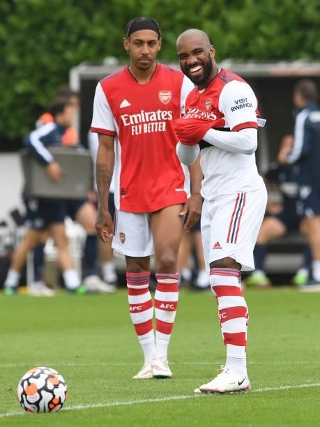 Alexandre Lacazette of Arsenal during the pre season friendly between Arsenal and Millwall at London Colney on July 24, 2021 in St Albans, England.