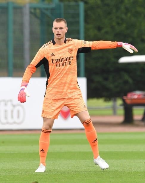 Karl Hein of Arsenal during the pre season friendly between Arsenal and Millwall at London Colney on July 24, 2021 in St Albans, England.