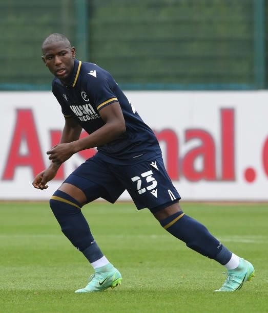 Benik Afobe of Millwall during the pre season friendly between Arsenal and Millwall at London Colney on July 24, 2021 in St Albans, England.