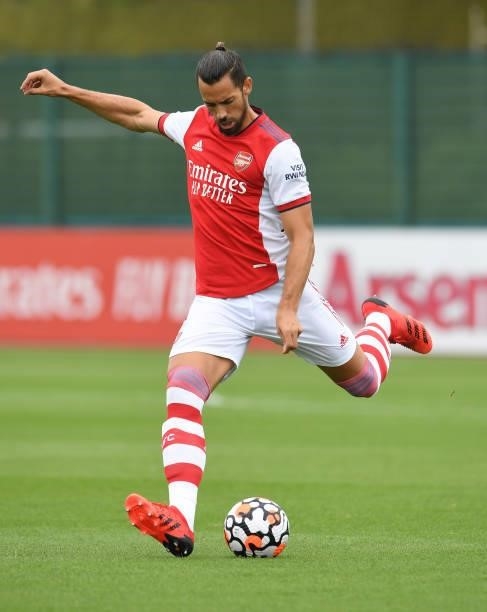 Pablo Mari of Arsenal during the pre season friendly between Arsenal and Millwall at London Colney on July 24, 2021 in St Albans, England.