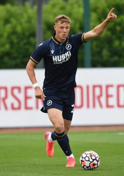 Daniel Ballard of Millwall during the pre season friendly between Arsenal and Millwall at London Colney on July 24, 2021 in St Albans, England.