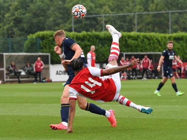 Pierre-Emerick Aubameyang of Arsenal during the pre season friendly between Arsenal and Millwall at London Colney on July 24, 2021 in St Albans,...