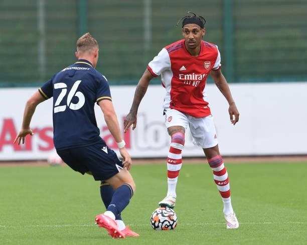 Pierre-Emerick Aubameyang of Arsenal during the pre season friendly between Arsenal and Millwall at London Colney on July 24, 2021 in St Albans,...