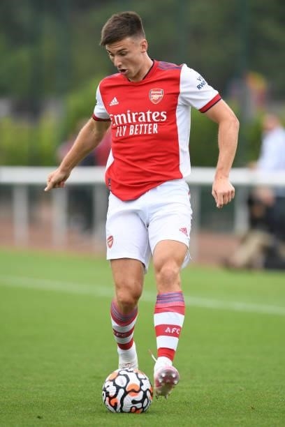 Kieran Tierney of Arsenal during the pre season friendly between Arsenal and Millwall at London Colney on July 24, 2021 in St Albans, England.