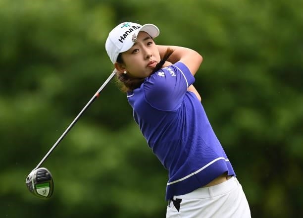 Yealimi Noh of USA plays her tee shot on the seventh hole during day three of the The Amundi Evian Championship at Evian Resort Golf Club on July 24,...