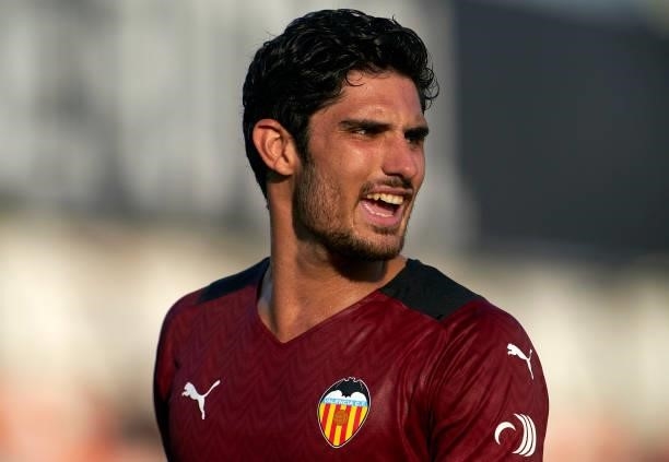 Goncalo Guedes of Valencia CF reacts during the pre-season friendly match between Valencia CF and FC Cartagena at Antonio Puchades Stadium on July...