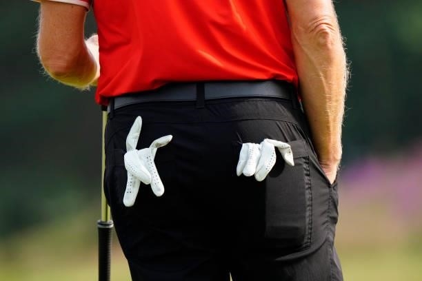 Bernhard Langer of Germany's gloves are seen during the third round of the Senior Open presented by Rolex at Sunningdale Golf Club on July 24, 2021...