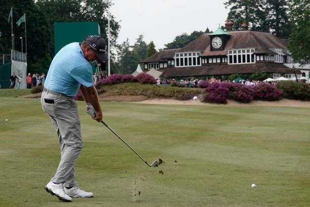 Jerry Kelly of United States in action during the third round of the Senior Open presented by Rolex at Sunningdale Golf Club on July 24, 2021 in...