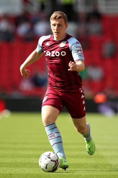 Matty Target of Aston Villa in action during a pre-season friendly match between Stoke City and Aston Villa at Britannia Stadium on July 24, 2021 in...