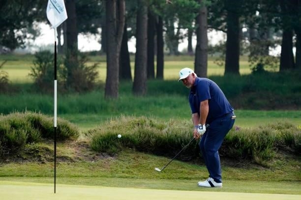Darren Clarke of Northern Ireland in action during the third round of the Senior Open presented by Rolex at Sunningdale Golf Club on July 24, 2021 in...