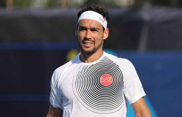 Fabio Fognini of Italy during day one of the Tokyo 2020 Olympic Games at Ariake Tennis Park on July 24, 2021 in Tokyo, Japan.