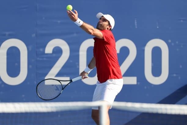 Pablo Andujar of Spain during day one of the Tokyo 2020 Olympic Games at Ariake Tennis Park on July 24, 2021 in Tokyo, Japan.