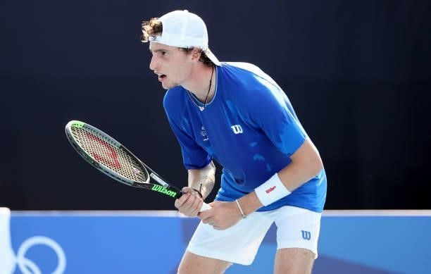 Ugo Humbert of France during day one of the Tokyo 2020 Olympic Games at Ariake Tennis Park on July 24, 2021 in Tokyo, Japan.