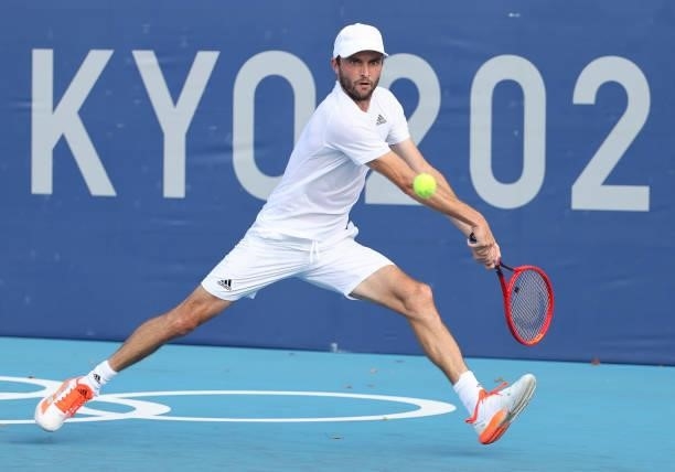 Gilles Simon of France during day one of the Tokyo 2020 Olympic Games at Ariake Tennis Park on July 24, 2021 in Tokyo, Japan.