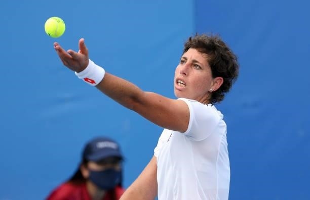 Carla Suarez Navarro of Spain during day one of the Tokyo 2020 Olympic Games at Ariake Tennis Park on July 24, 2021 in Tokyo, Japan.