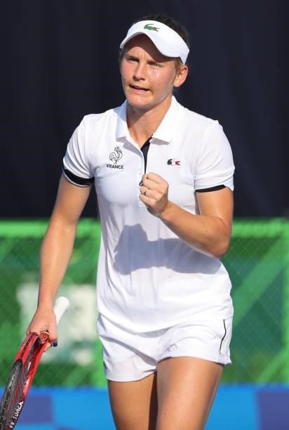 Fiona Ferro of France during day one of the Tokyo 2020 Olympic Games at Ariake Tennis Park on July 24, 2021 in Tokyo, Japan.
