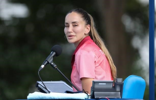 Chair umpire Marijana Veljovic of Serbia during day one of the Tokyo 2020 Olympic Games at Ariake Tennis Park on July 24, 2021 in Tokyo, Japan.