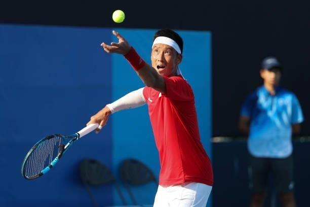 Yuichi Sugita of Japan during day one of the Tokyo 2020 Olympic Games at Ariake Tennis Park on July 24, 2021 in Tokyo, Japan.