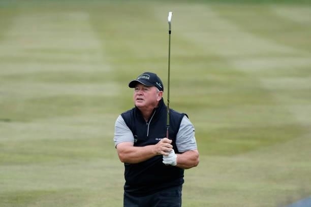 Ian Woosnam of Wales in action during the third round of the Senior Open presented by Rolex at Sunningdale Golf Club on July 24, 2021 in Sunningdale,...