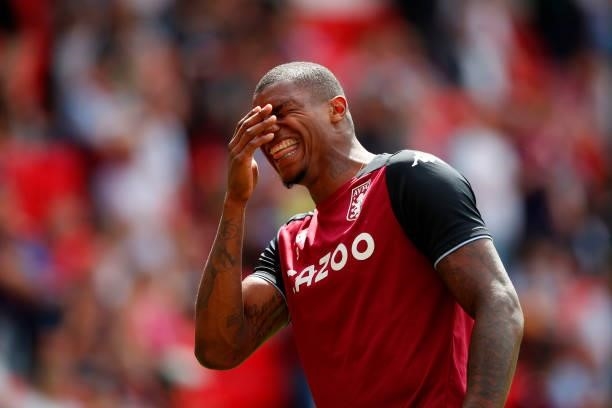 Wesley Moraes of Aston Villa reacts during the warm-up in Pre-Season Friendly between Stoke City and Aston Villa at bet365 Stadium on July 24, 2021...