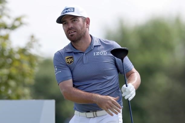Louis Oosthuizen of South Africa plays his shot from the first tee during the Third Round of the 3M Open at TPC Twin Cities on July 24, 2021 in...