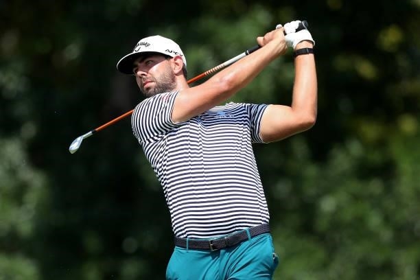 Erik van Rooyen of South Africa plays his shot from the 10th tee during the Third Round of the 3M Open at TPC Twin Cities on July 24, 2021 in Blaine,...