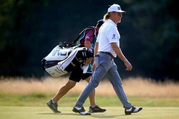Miguel Angel Jimenez of Spain during day three of The Senior Open Presented by Rolex at Sunningdale Golf Club on July 24, 2021 in Sunningdale,...