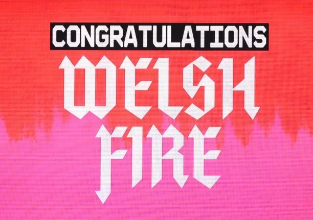 The big screen congratulates Welsh Fire on their victory after The Hundred match between Northern Superchargers Men and Welsh Fire Men at Emerald...