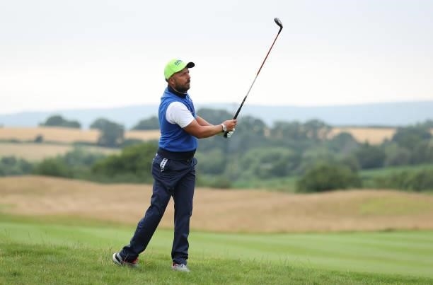 Tomasso Perrino of Italy, in action during the third round of the Cazoo Open supported by Gareth Bale at Celtic Manor Resort on July 24, 2021 in...