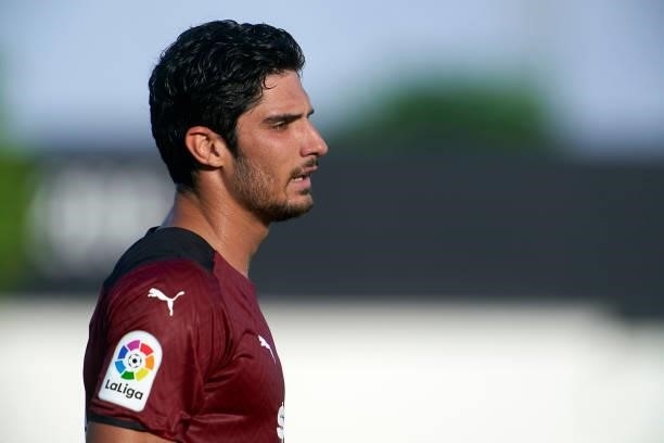 Goncalo Guedes of Valencia CF looks on during the pre-season friendly match between Valencia CF and FC Cartagena at Antonio Puchades Stadium on July...