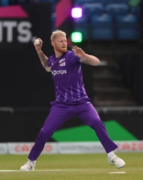 Superchargers captain Ben Stokes throws from the outfield during The Hundred match between Northern Superchargers Men and Welsh Fire Men at Emerald...