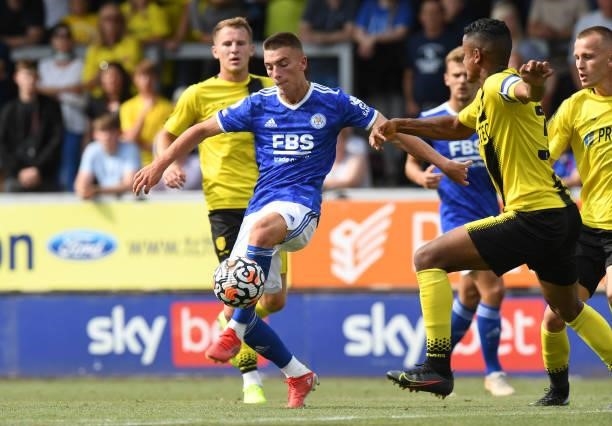 Luke Thomas of Leicester City during the Pre-Season Friendly match between Burton Albion and Leicester City at Pirelli Stadium on July 24, 2021 in...