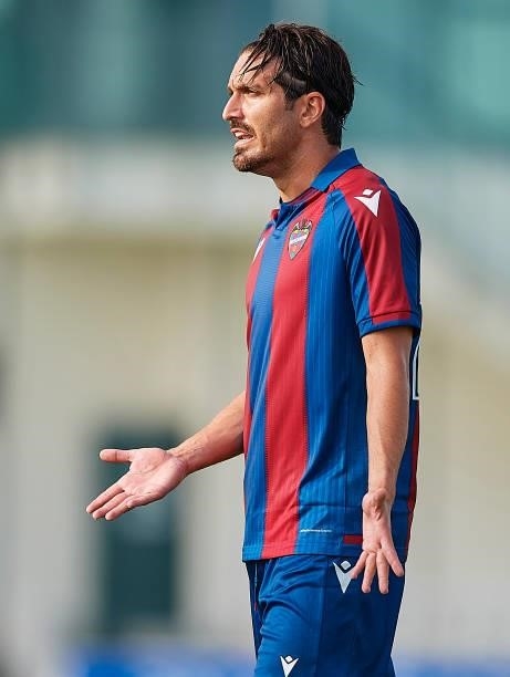 Campana of Levante UD reacts during a Pre-Season friendly match between Levante UD and Stade Rennais at Pinatar Arena on July 24, 2021 in Murcia,...