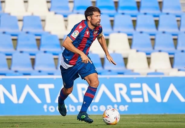 Coke Andujar of Levante UD runs with the ball during a Pre-Season friendly match between Levante UD and Stade Rennais at Pinatar Arena on July 24,...