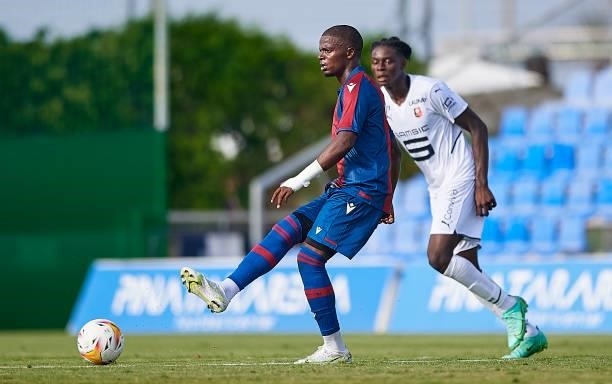Mickael Malsa of Levante UD in action during a Pre-Season friendly match between Levante UD and Stade Rennais at Pinatar Arena on July 24, 2021 in...